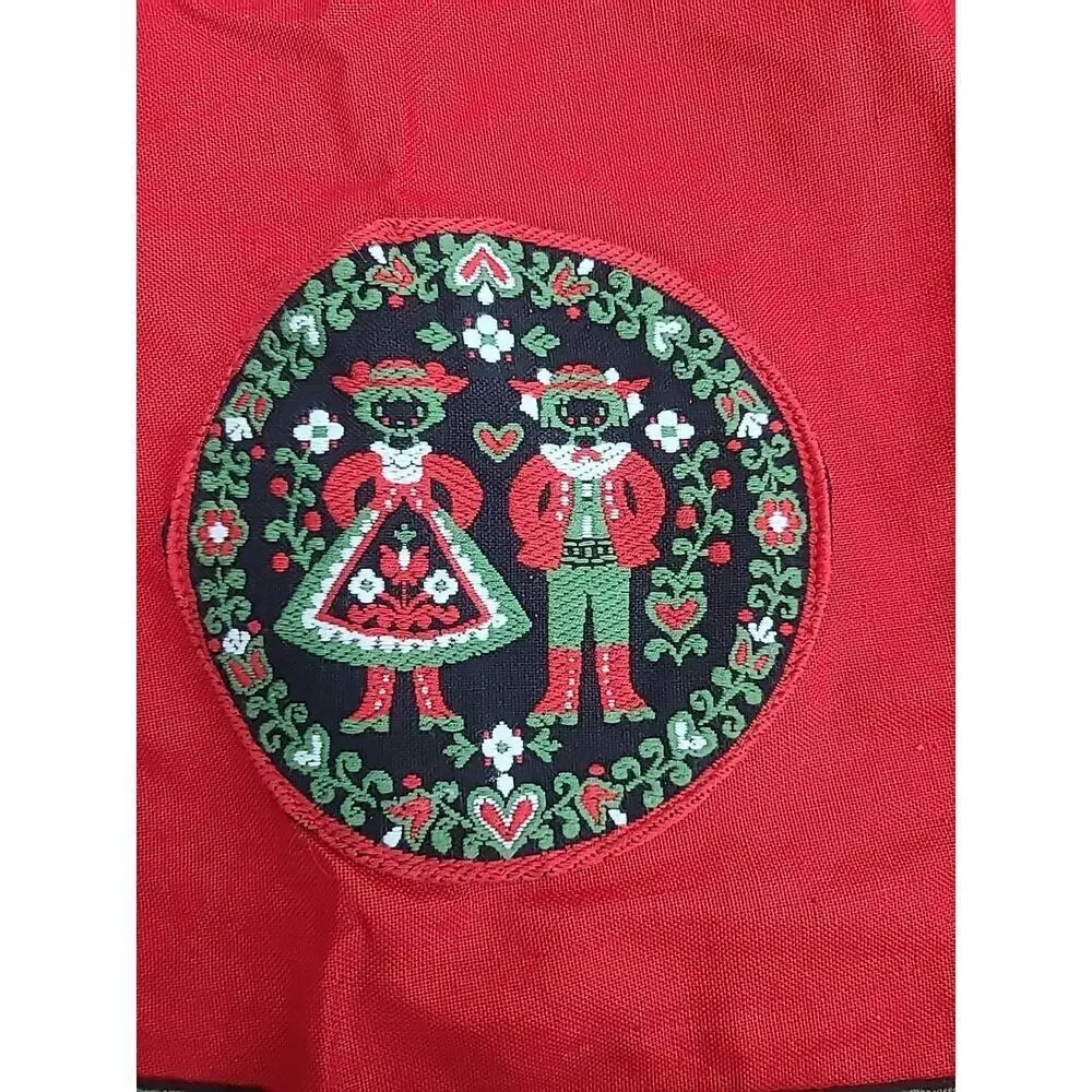 Handmade Austria Pennsylvania Dutch German Folk Art Apron Red Black Pockets